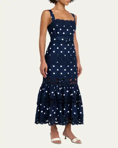 Self-Portrait Polka Dot Linen Midi Dress | Thumbnail 4 Self-Portrait Polka Dot Linen Midi Dress | Thumbnail 4