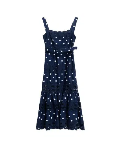Self-Portrait Polka Dot Linen Midi Dress | Thumbnail 1 Self-Portrait Polka Dot Linen Midi Dress | Thumbnail 1