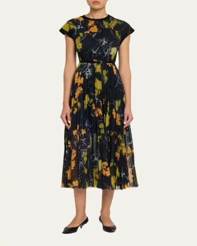 Jason Wu Collection Shadow Floral Pleated Crepe De Chine Midi Dress | Thumbnail 2 Jason Wu Collection Shadow Floral Pleated Crepe De Chine Midi Dress | Thumbnail 2