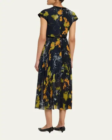 Jason Wu Collection Shadow Floral Pleated Crepe De Chine Midi Dress | Thumbnail 3 Jason Wu Collection Shadow Floral Pleated Crepe De Chine Midi Dress | Thumbnail 3