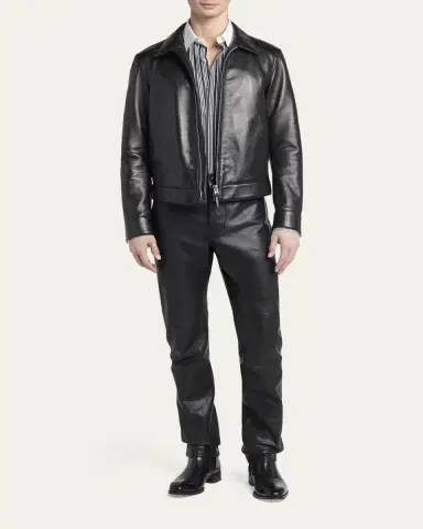 Tom Ford Men's Full-Zip Grained Leather Jacket | Thumbnail 2