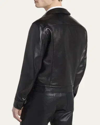 Tom Ford Men's Full-Zip Grained Leather Jacket | Thumbnail 3