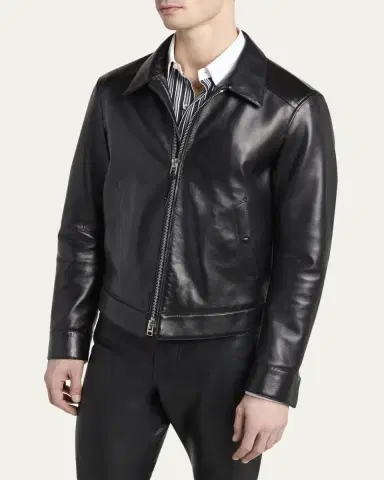 Tom Ford Men's Full-Zip Grained Leather Jacket | Thumbnail 4