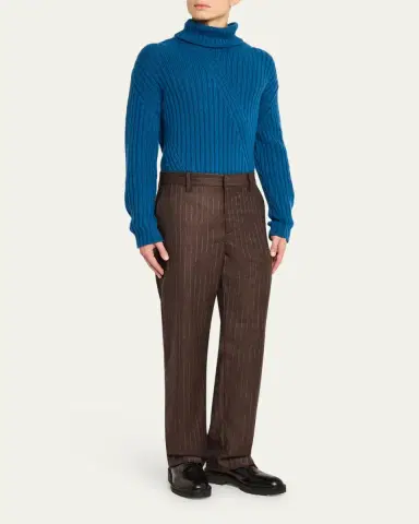 The Elder Statesman Men's Chalk Stripe Wool-Cashmere Pants | Thumbnail 2