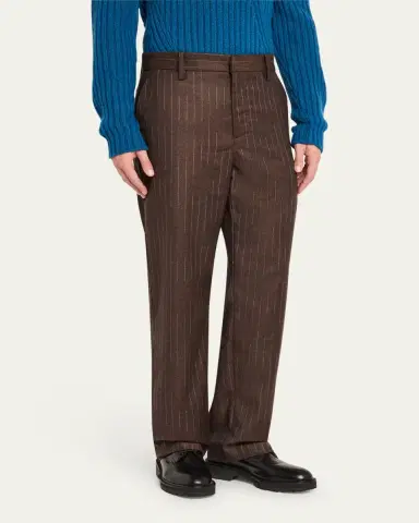 The Elder Statesman Men's Chalk Stripe Wool-Cashmere Pants | Thumbnail 4