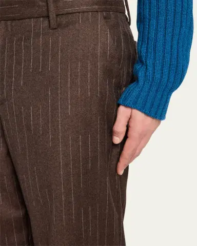 The Elder Statesman Men's Chalk Stripe Wool-Cashmere Pants | Thumbnail 5
