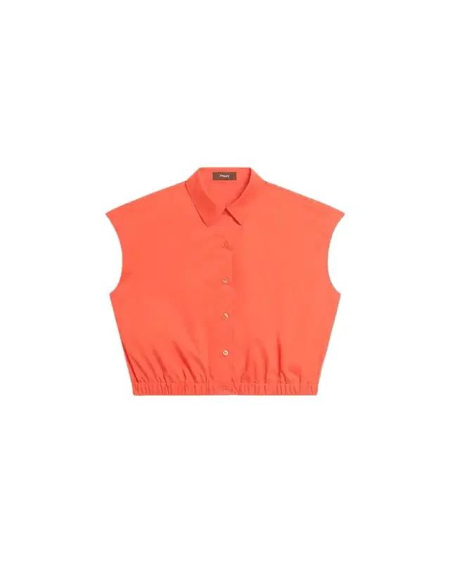 Theory Button-Front Cap-Sleeve Shirt