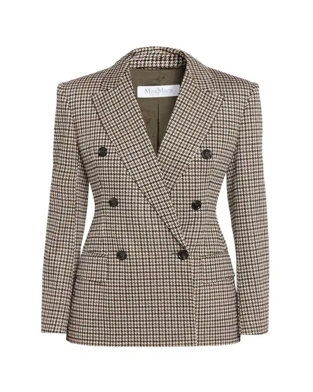 Wool Houndstooth Double-Breasted Jacket