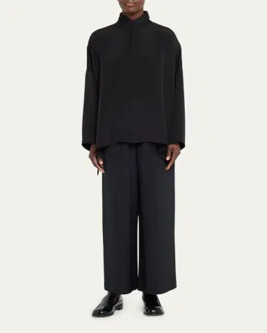Eskandar Wide Longer Back Double Stand Collar Shirt (Mid Plus) | Thumbnail 2 Eskandar Wide Longer Back Double Stand Collar Shirt (Mid Plus) | Thumbnail 2
