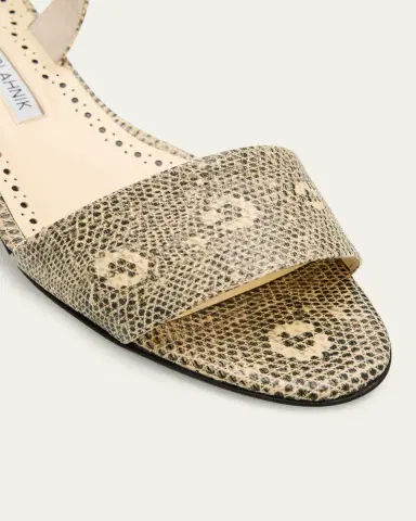 Manolo Blahnik 30mm Patobarnu Lizard-Print Leather Slingback Sandals | Thumbnail 3