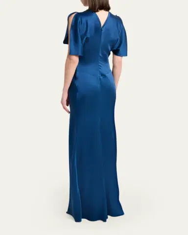 Victoria Beckham Gathered Waist Flutter-Sleeve Satin Gown | Thumbnail 3