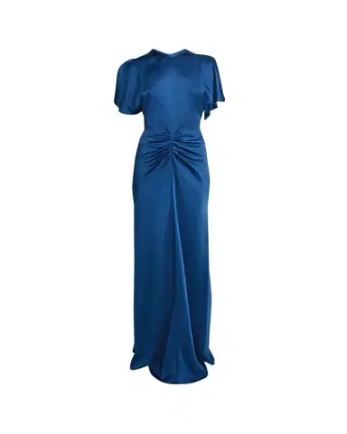 Victoria Beckham Gathered Waist Flutter-Sleeve Satin Gown | Thumbnail 1