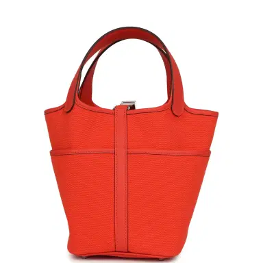 HERMÈS Hermes Picotin Cargo 18 Orange Field Swift and Toile Canvas Palladium Hardware | Thumbnail 4