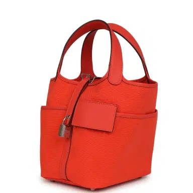 HERMÈS Hermes Picotin Cargo 18 Orange Field Swift and Toile Canvas Palladium Hardware | Thumbnail 5