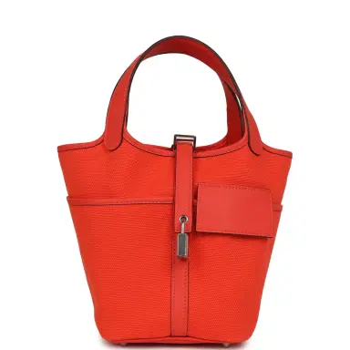 HERMÈS Hermes Picotin Cargo 18 Orange Field Swift and Toile Canvas Palladium Hardware | Thumbnail 1
