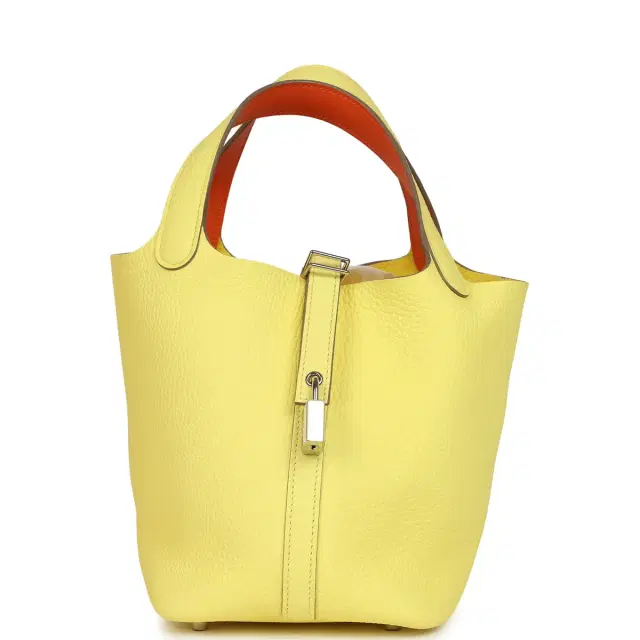 HERMÈS Hermes Picotin Lock Eclat 18 Limoncello Clemence and Orange Swift Palladium Hardware