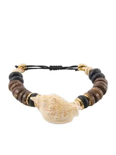 TOHUM Samsara Gold-plated, Leather And Seashell Beaded Bracelet | Thumbnail 1 TOHUM Samsara Gold-plated, Leather And Seashell Beaded Bracelet | Thumbnail 1