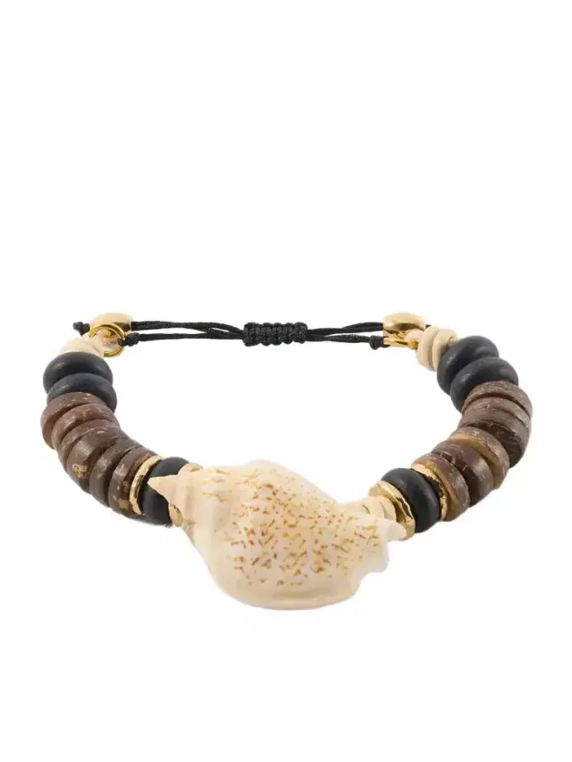 TOHUM Samsara Gold-plated, Leather And Seashell Beaded Bracelet