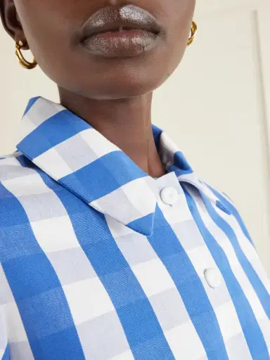 Marta Ferri Picnic Cropped Checked Feather-trimmed Cotton-blend Blouse | Thumbnail 5