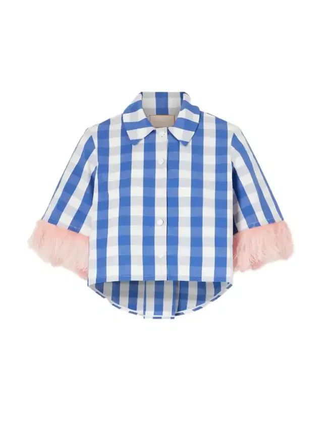 Marta Ferri Picnic Cropped Checked Feather-trimmed Cotton-blend Blouse