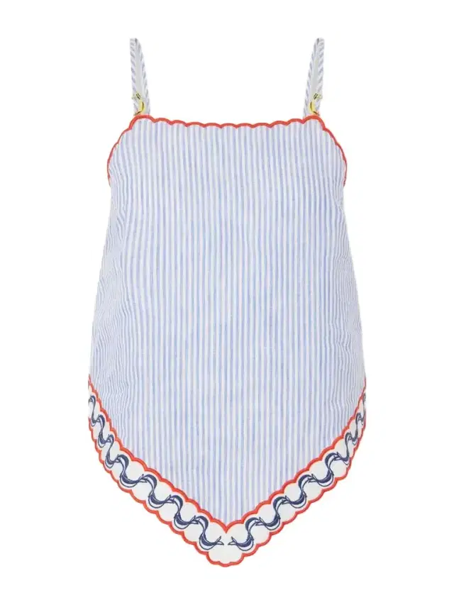 Farm Rio Embroidered Striped Linen Coverup