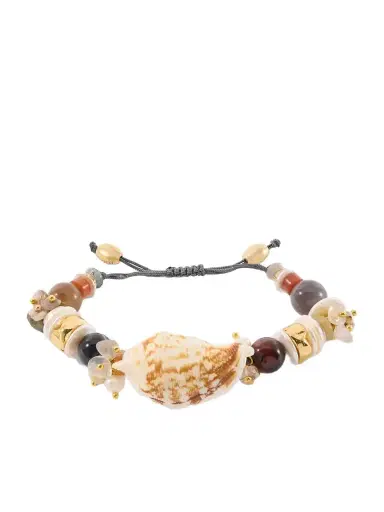 TOHUM Samsara Gold-plated, Leather And Seashell Beaded Bracelet | Thumbnail 1 TOHUM Samsara Gold-plated, Leather And Seashell Beaded Bracelet | Thumbnail 1