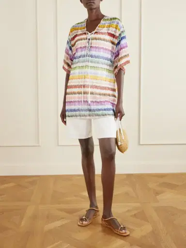 Missoni Lace-up Striped Metallic Crochet-knit Coverup | Thumbnail 2