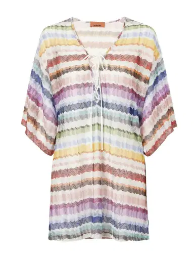Missoni Lace-up Striped Metallic Crochet-knit Coverup | Thumbnail 1
