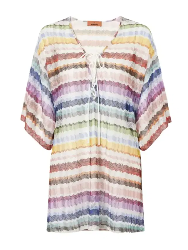Lace-up Striped Metallic Crochet-knit Coverup
