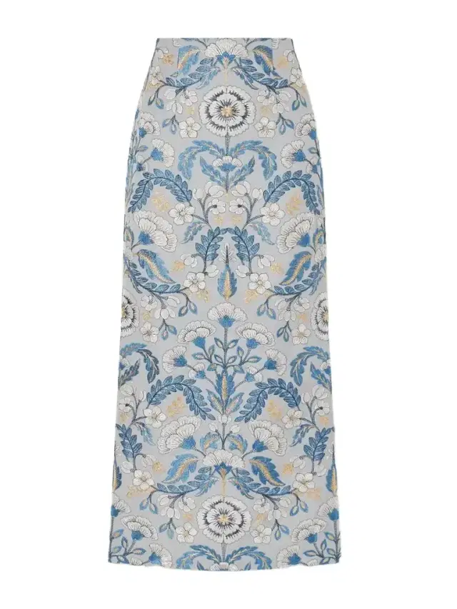 Marta Ferri Embroidered Woven Midi Skirt