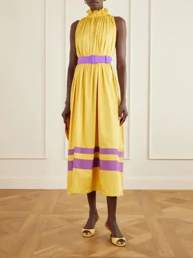 Marta Ferri Camogli Belted Ruched Grosgrain-trimmed Cotton-poplin Halterneck Midi Dress | Thumbnail 2 Marta Ferri Camogli Belted Ruched Grosgrain-trimmed Cotton-poplin Halterneck Midi Dress | Thumbnail 2