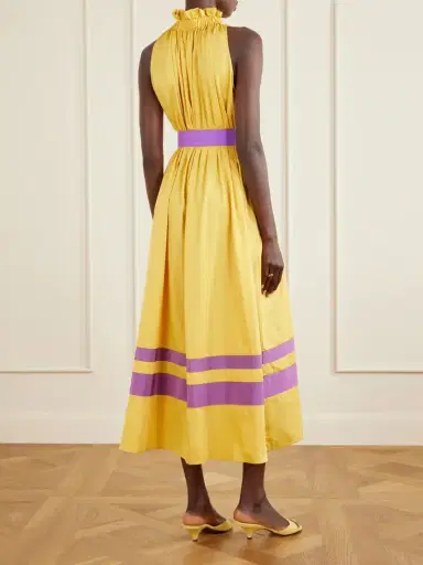Marta Ferri Camogli Belted Ruched Grosgrain-trimmed Cotton-poplin Halterneck Midi Dress | Thumbnail 3 Marta Ferri Camogli Belted Ruched Grosgrain-trimmed Cotton-poplin Halterneck Midi Dress | Thumbnail 3