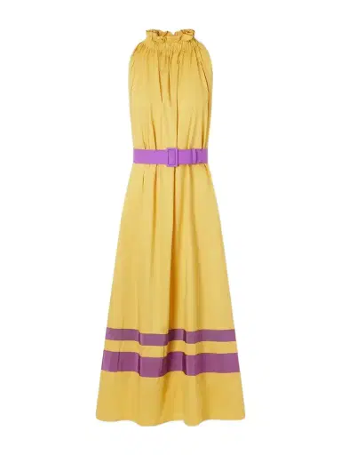 Marta Ferri Camogli Belted Ruched Grosgrain-trimmed Cotton-poplin Halterneck Midi Dress | Thumbnail 1 Marta Ferri Camogli Belted Ruched Grosgrain-trimmed Cotton-poplin Halterneck Midi Dress | Thumbnail 1
