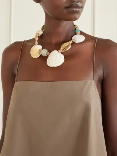TOHUM Samsara Gold-plated, Leather And Seashell Beaded Necklace | Thumbnail 2 TOHUM Samsara Gold-plated, Leather And Seashell Beaded Necklace | Thumbnail 2