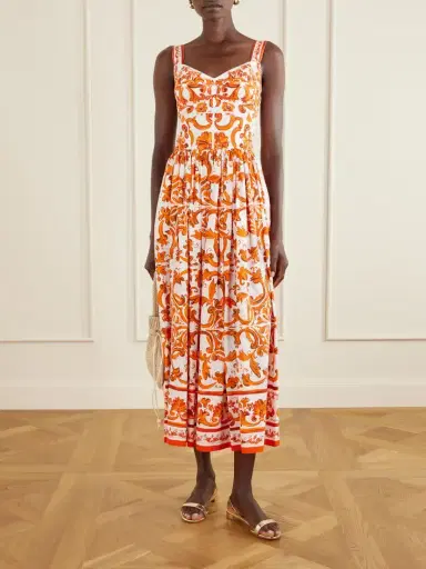 Dolce & Gabbana Pleated Printed Cotton-poplin Midi Dress | Thumbnail 2 Dolce & Gabbana Pleated Printed Cotton-poplin Midi Dress | Thumbnail 2