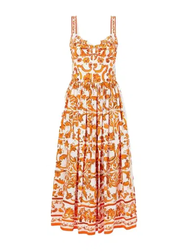 Dolce & Gabbana Pleated Printed Cotton-poplin Midi Dress | Thumbnail 1 Dolce & Gabbana Pleated Printed Cotton-poplin Midi Dress | Thumbnail 1