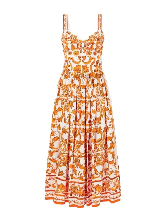 Pleated Printed Cotton-poplin Midi Dress