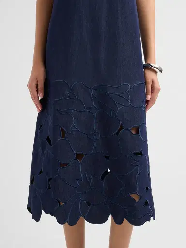 SACHIN & BABI Women's Sabette Guipure Lace-Hem Denim Shift Dress - Denim - Size 14 | Thumbnail 5