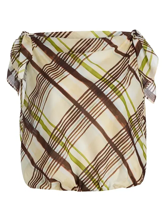 A.L.C. Women's Dylan Knotted-Sleeve Plaid Cotton Top - Butter Ganache