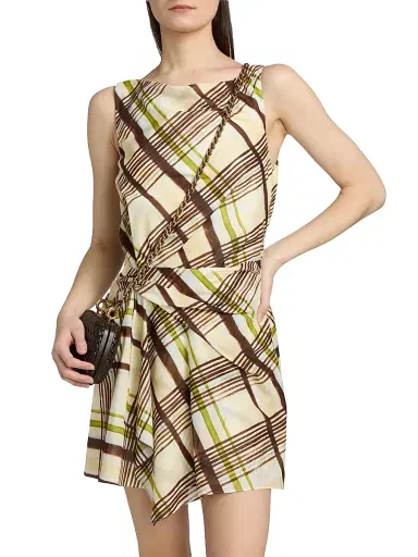 A.L.C. Women's Dea Plaid Gathered Cotton Minidress - Butter Ganache - Size 14 | Thumbnail 3