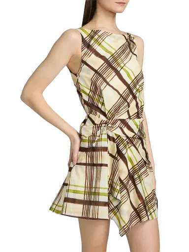 A.L.C. Women's Dea Plaid Gathered Cotton Minidress - Butter Ganache - Size 14 | Thumbnail 4
