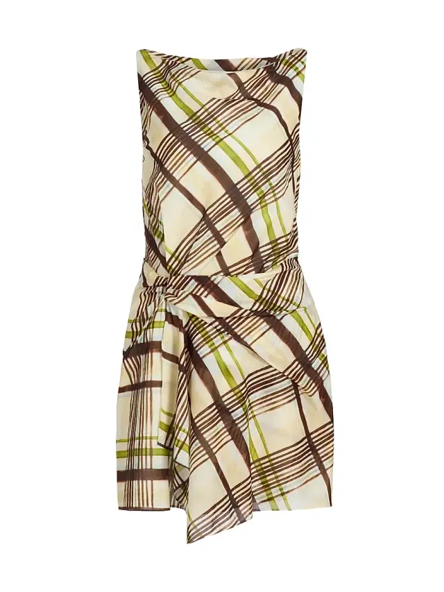 Women's Dea Plaid Gathered Cotton Minidress - Butter Ganache