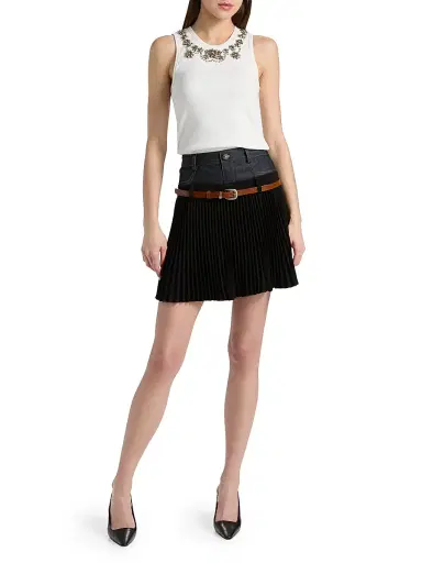 Cinq à Sept Women's Dionne Mixed-Media Belted Mini Skirt | Thumbnail 2 Cinq à Sept Women's Dionne Mixed-Media Belted Mini Skirt | Thumbnail 2