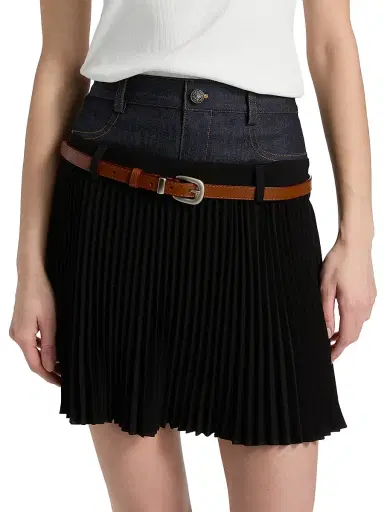 Cinq à Sept Women's Dionne Mixed-Media Belted Mini Skirt | Thumbnail 3 Cinq à Sept Women's Dionne Mixed-Media Belted Mini Skirt | Thumbnail 3