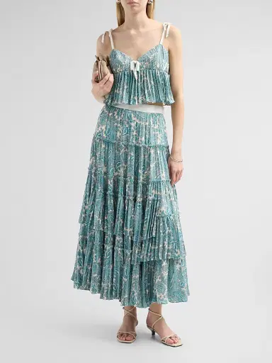 Cinq à Sept Women's Hendrix Paisley Orianna Crop Top - Gardenia Blue Graphite - Size XL | Thumbnail 2