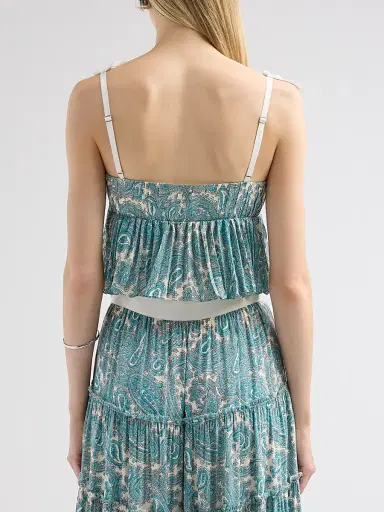 Cinq à Sept Women's Hendrix Paisley Orianna Crop Top - Gardenia Blue Graphite - Size XL | Thumbnail 3