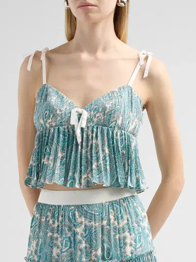 Cinq à Sept Women's Hendrix Paisley Orianna Crop Top - Gardenia Blue Graphite - Size XL | Thumbnail 4