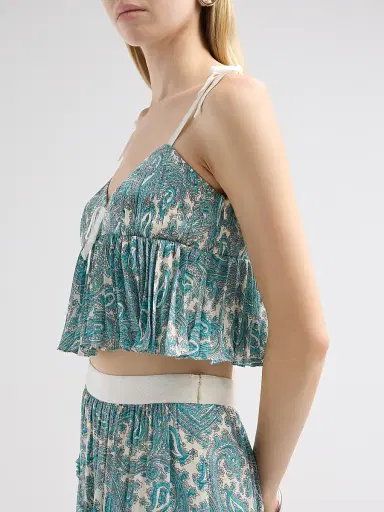 Cinq à Sept Women's Hendrix Paisley Orianna Crop Top - Gardenia Blue Graphite - Size XL | Thumbnail 5
