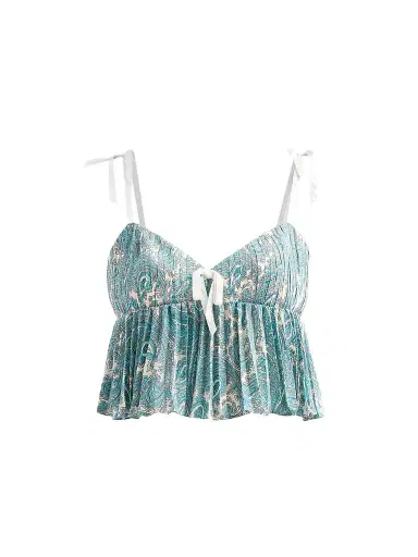 Cinq à Sept Women's Hendrix Paisley Orianna Crop Top - Gardenia Blue Graphite - Size XL | Thumbnail 1