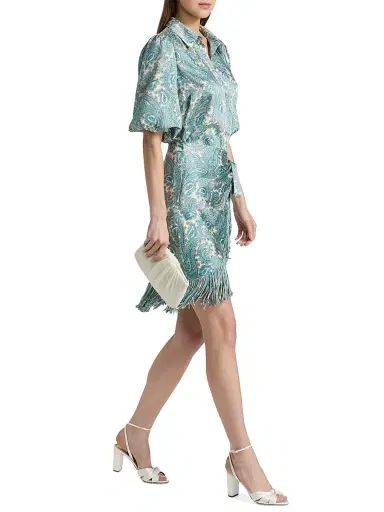 Cinq à Sept Women's Hendrix Paisley Fringed Wrap Minidress - Gardenia Blue Graphite - Size 14 | Thumbnail 2 Cinq à Sept Women's Hendrix Paisley Fringed Wrap Minidress - Gardenia Blue Graphite - Size 14 | Thumbnail 2